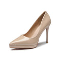 Yx patent leather high heels women's pointed toe waterproof platform non-fatigue stiletto heels commuter nude flats red sole high heels