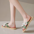 Fabric flower three-flower flip-flops women's summer outwearfashionabrasion resistantnon-slip cross-strap flats beach shoes women's sandals