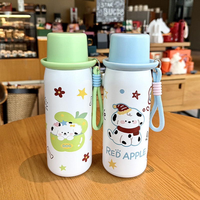 Cute cartoon high-value insulated tumbler, 316 stainless steel, women's outdoor school double-drink tea and water separation portable water bottle