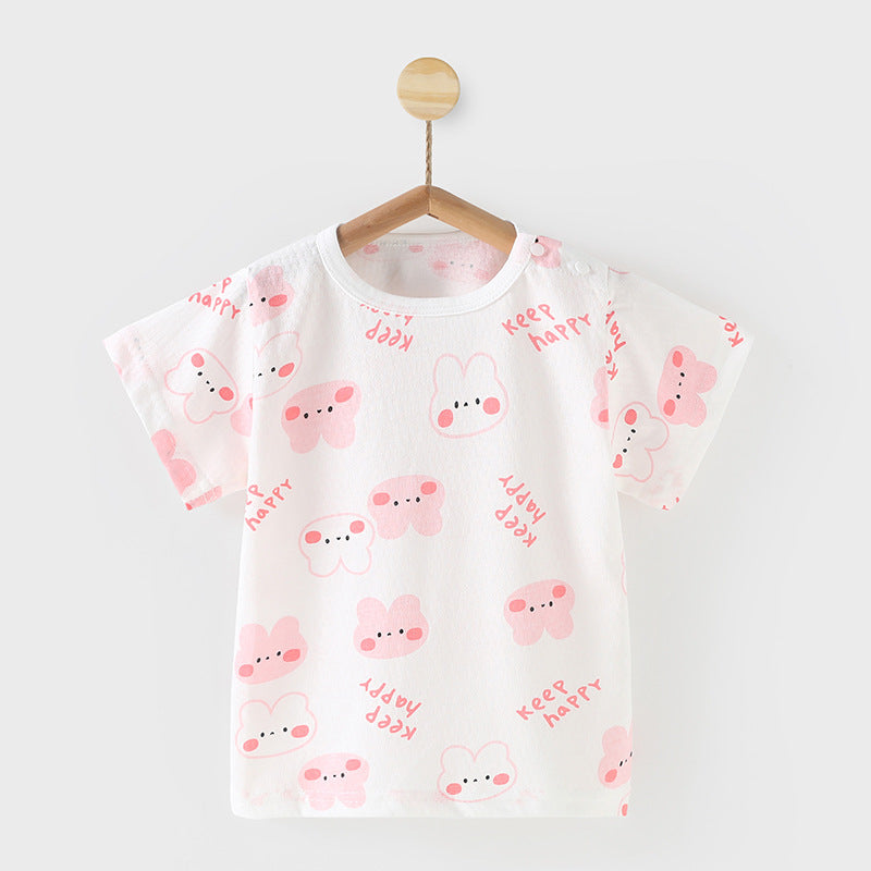 Baby lightweight short-sleeve t-shirt, infant top, kids' summer clothes (0-4 years), toddler boys' and girls' short-sleeve undershirt, trendy style