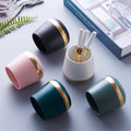 Gold-trimmed striped ceramic fruit fork storage jar - stylish stainless steel fruit forks, a great home essential, spoon and fork set