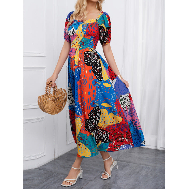 new women's vacation-style square neck dress