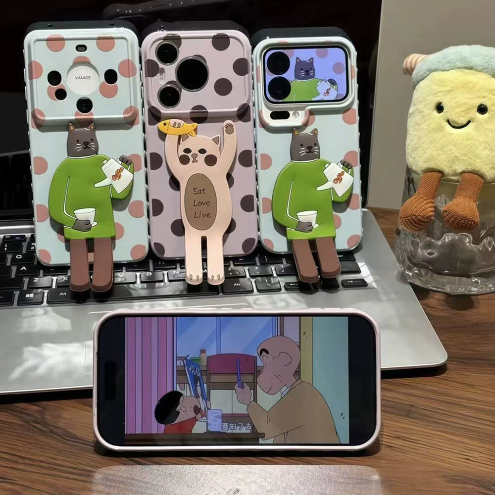 Suitable for iphone16 three-dimensional long-legged cat mobile phone case 17promax polka dot background anti-fall soft case couple model