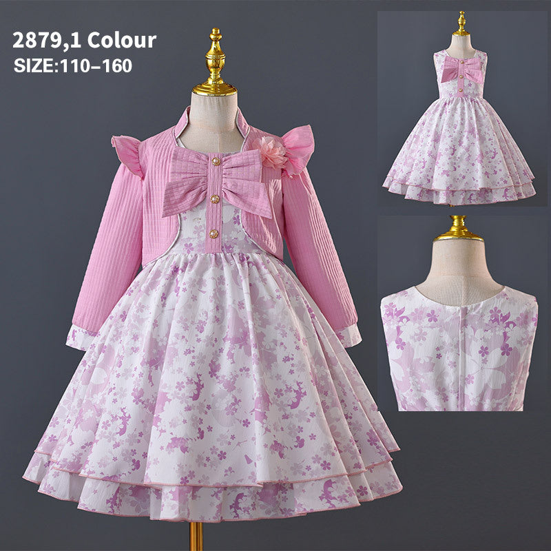 hot seller: girls' printed two-piece set - jacket & a-line skirt - new autumn/winter collection - girls' princess dress -