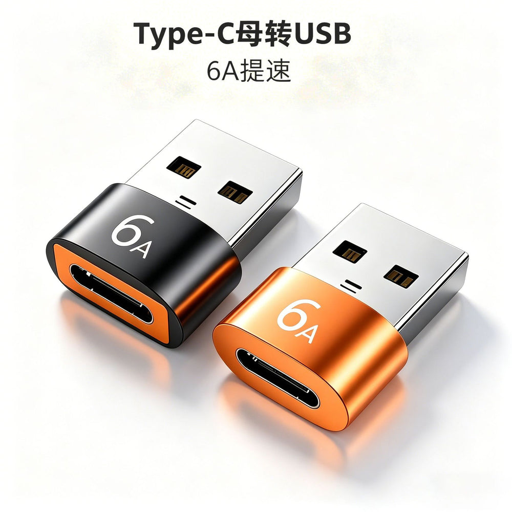 Type-c female to usb 2.0 adapter, car charger pd data cable, 6a charging, usb converter with otg function