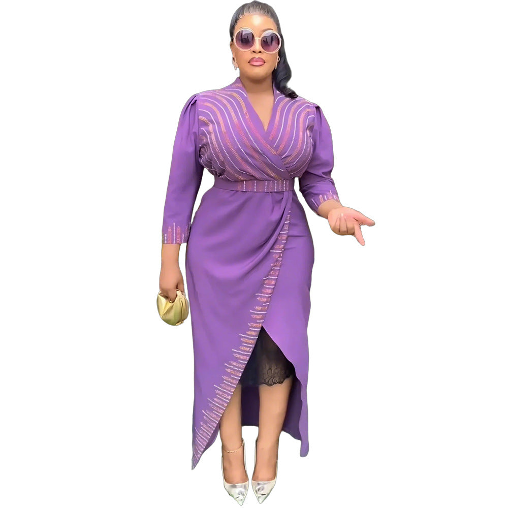 autumn new arrivals: -style women's v-neck fashion dress - elegant, european & american, plus size, and african-inspired