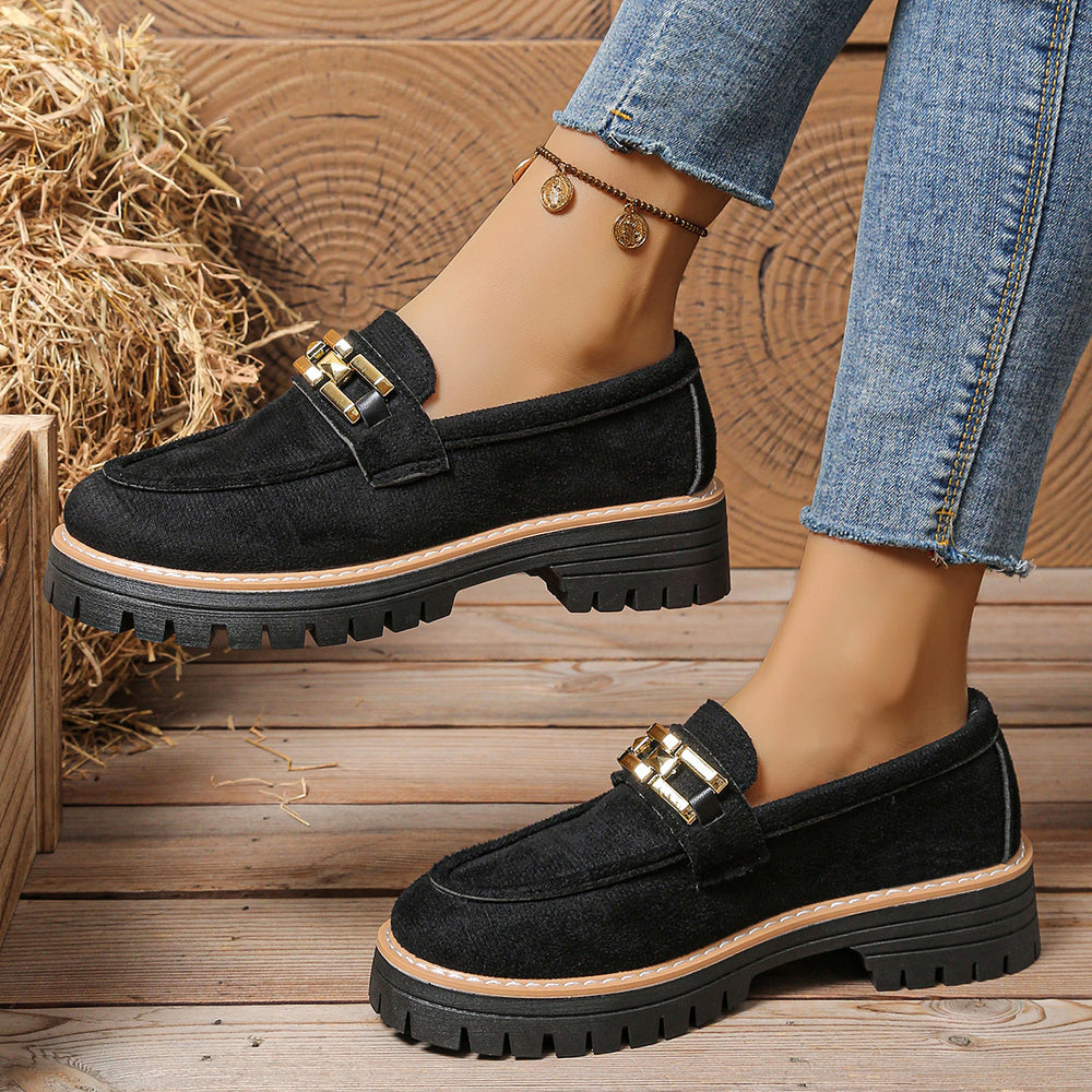Export spring & fallnew arrival metal chain loafers plus sizecasual frosted british style women's shoes thick heel thick soleflats