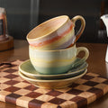 Vintage kiln-ware ceramic coffee cup and saucer set - exquisite, unique design for office afternoon tea or milk