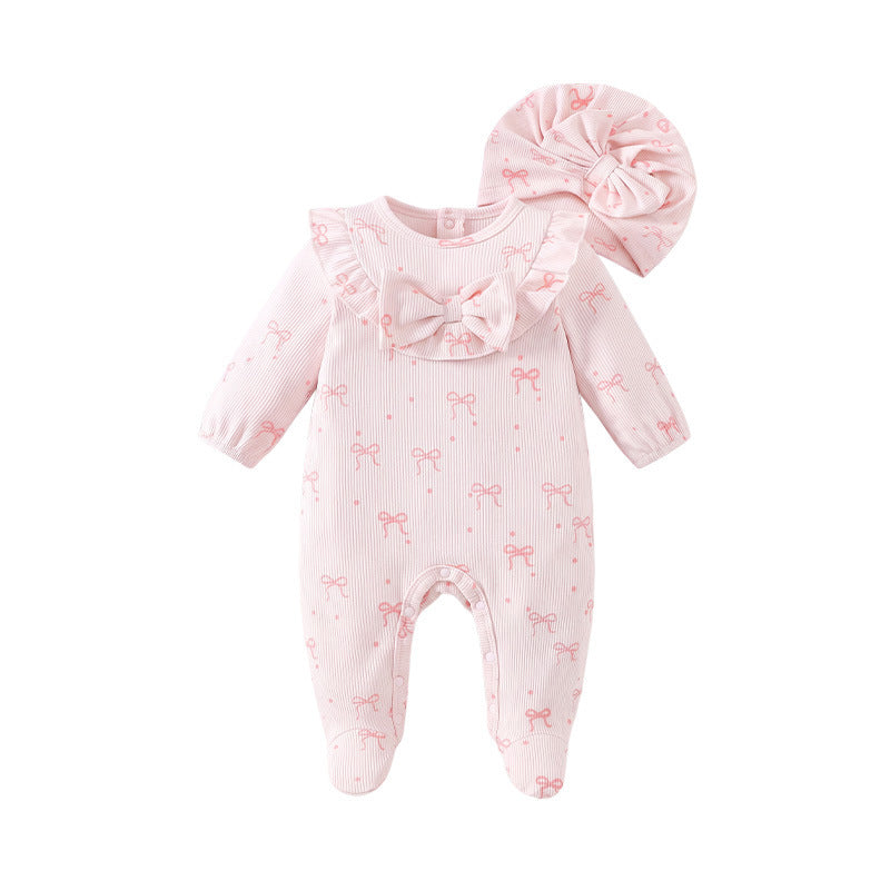 baby onesie, autumn outfit, newborn clothing, long-sleeved bowknot, spring and autumn cute princess baby girl romper