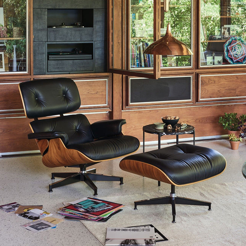 Eames single sofa lounge chair creative designer hotel genuine leather balcony lazy chair living room study sofa chair