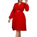 D497 european and american cross-border new independent station v neck fashion elegant elegancepure color pleated plus size african dress