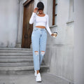 78-65823#  cross-border women's fashion: european and american ins style casual loose straight leg distressed denim jeans