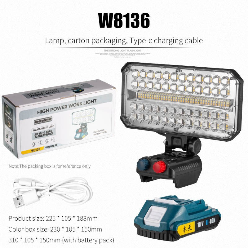 Cross-border new portable work floodlight USB charging large floodlight long battery life LED maintenance emergency lighting