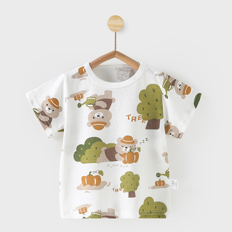 Baby lightweight short-sleeve t-shirt, infant top, kids' summer clothes (0-4 years), toddler boys' and girls' short-sleeve undershirt, trendy style