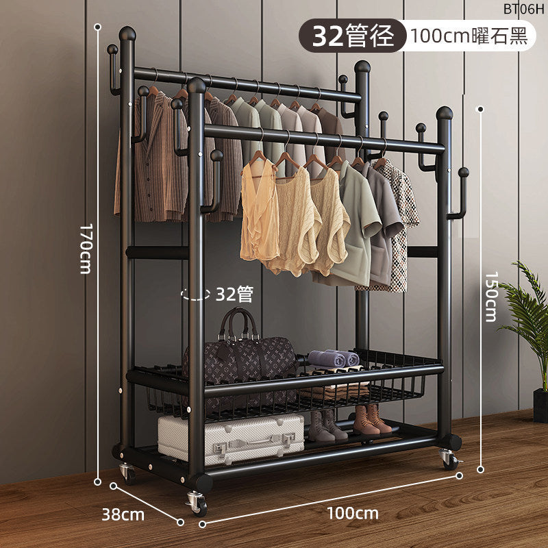 Clothes rack floor-standing bedroom for home double-pole clothes drying rack movable clothes rack indoor clothes storage coat rack