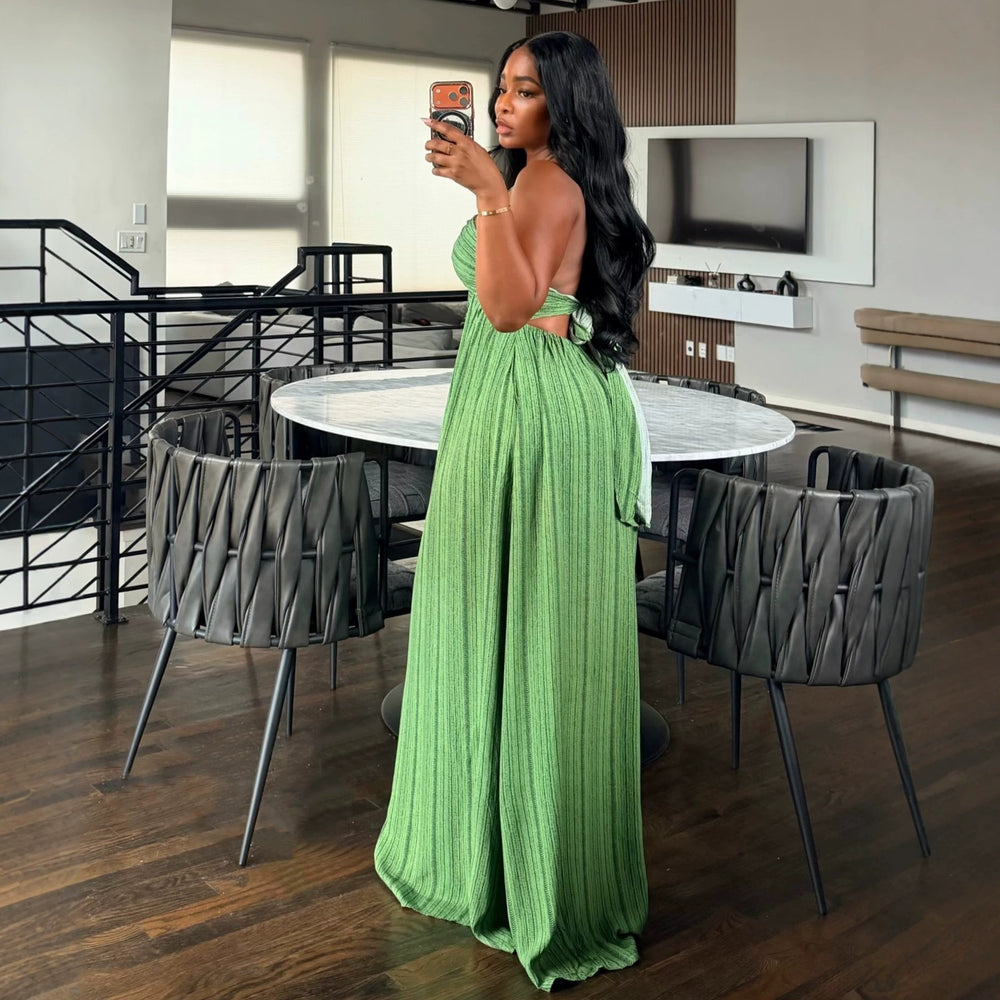 European and american cross-border african women's fashion  summer new sexy v-neck ruffle trim tie-up pleated slip dress