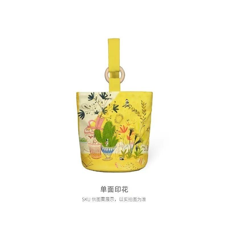 2024 new year of the dragon portable cartoon canvas little green dragon handheld wooden ring bucket bag - perfect for moms on the go (wristlet included)