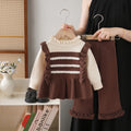 Girls' sweater round neck  new knitted two-piece set sweet and cute little girl pants outfit
