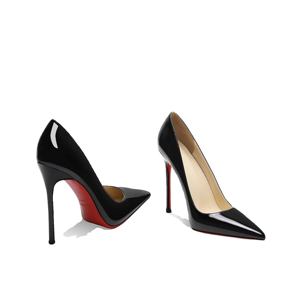 Black high heels women's stiletto pointed toe patent leather easiest for matchsexy professional flats 2025 spring and summer new red bottom shoes