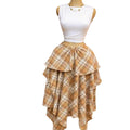 European and american cross-border women's fashion:  summer new arrival - high-waisted tie-waist plaid asymmetrical midi a-line skirt