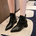 fall/winter new retro lace-up ankle boots pointed toe side zipper mid-heel chunky heel fashion boots women's boots plus size