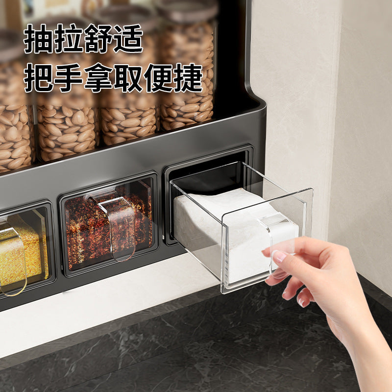 Gun Ash Kitchen Shelf No Punching Multifunctional Wall Mounted Multi-layer Seasoning Combination Seasoning Box Storage Shelf