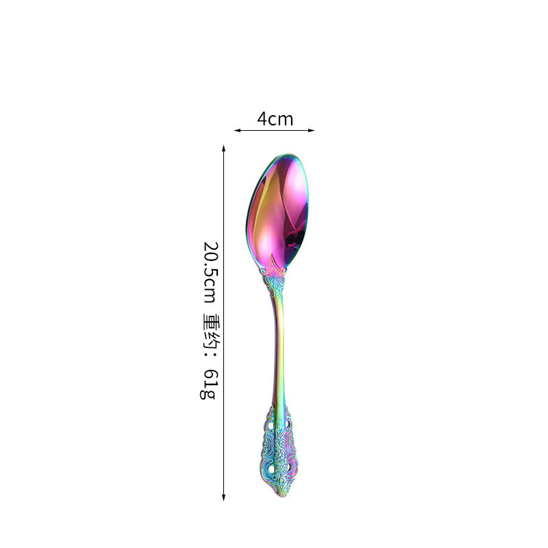 Island Qi stainless steel knife and fork spoon court retro relief steak knife and fork creative western tableware gift box four-piece set