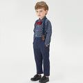 Factory direct export british style children's clothing set: long-sleeved plaid shirt and overalls - new spring collection for boys