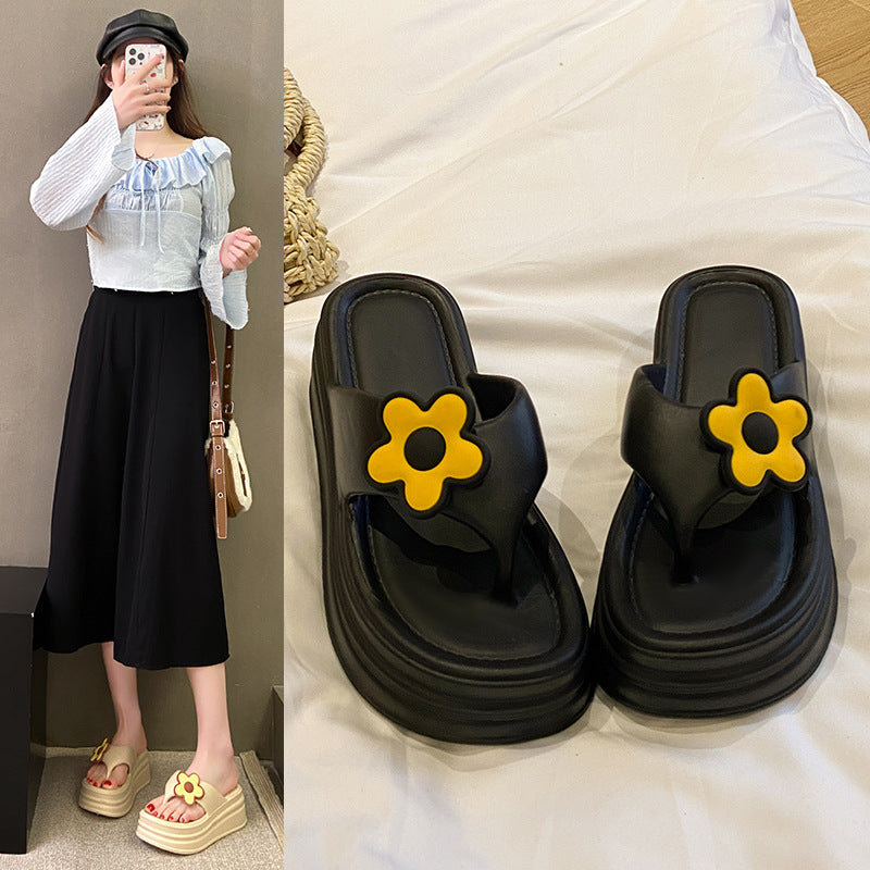 New arrivalcute flower seaside beach slippers women's summer easiest for matchoutwearplatform shoesthick sole sandals internet celebrity flip flops