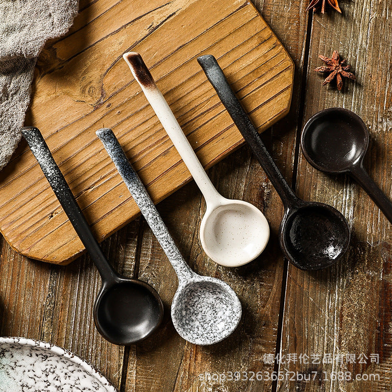 Large soup spoon for home ceramic spoon long handle soup drinking high temperature resistant spoon creative japanese large spoon spoon porridge spoon