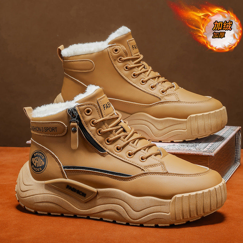 High-top men's shoes winterfleece-linedheattech cotton shoes youth leather waterproofnon-slip outdoor cold-resistant snow boots