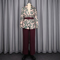 Autumnew arrival waist printing suit outwear high waistslimming look belt easiest for matchstraight-leg pantssuittwo-piece