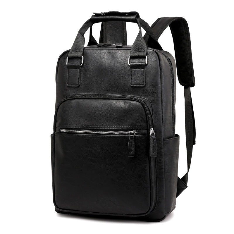 New Fashion Versatile Men's Backpack Large Capacity Commuter Portable Business Computer Bag Retro PU Textured Backpack
