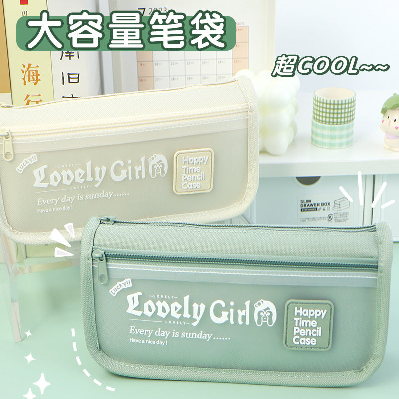 Cross-border  large-capacity primary and secondary school students stationery box simple stationery bag ins high-value girl transparent pencil case