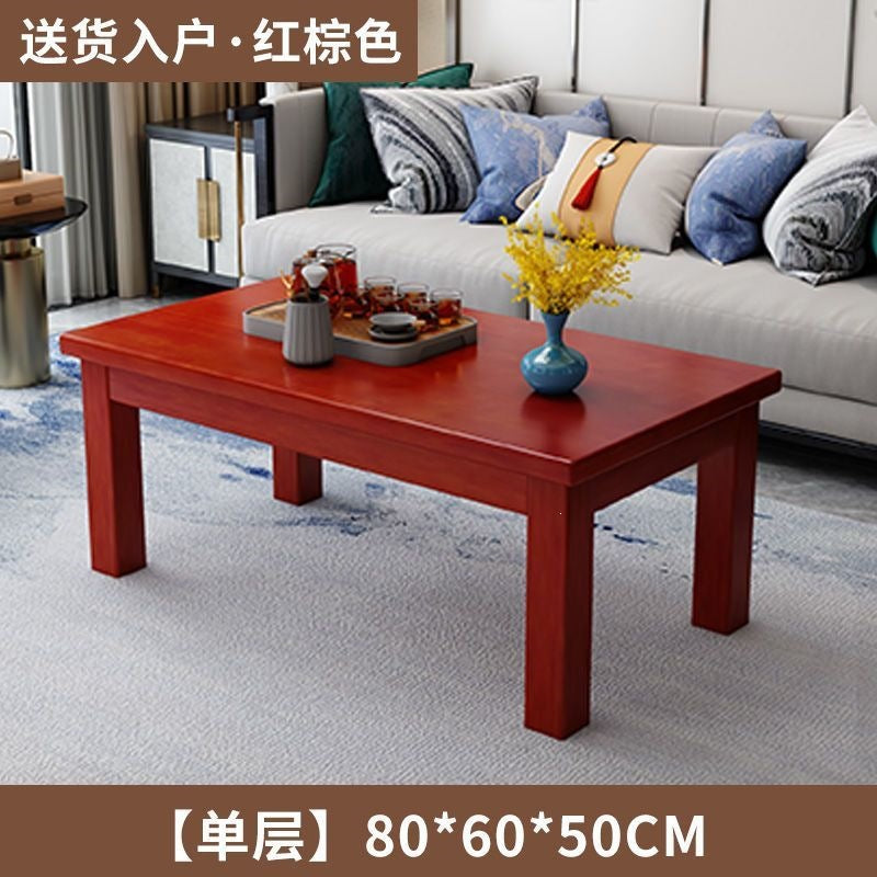 Double-layer solid wood for home living room small apartment simple tea double-layer chinoiserie rectangular pine office tea table