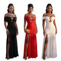 C7661 cross-border   fashion women's sexy off-the-shoulder high slit bandeau dress