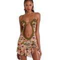 y2k cutout sexy print spaghetti strap mini dress backless sleeveless bodycon women's beach dress