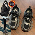 Black chunky platform sneakers for women, autumn/winter 2026 new collection, petite height increasing casual athletic shoes, soft sole fleece-lined women's footwear