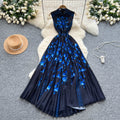 French chic sleeveless printed midi dress -  summer collection: slimming, elegant, and pleated