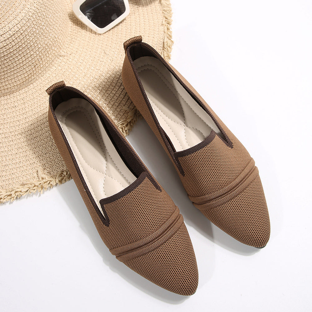 Exportplus sizeflats shoes women's  spring pointed toe fashion fly knit flats slip-on casual slip-on flats