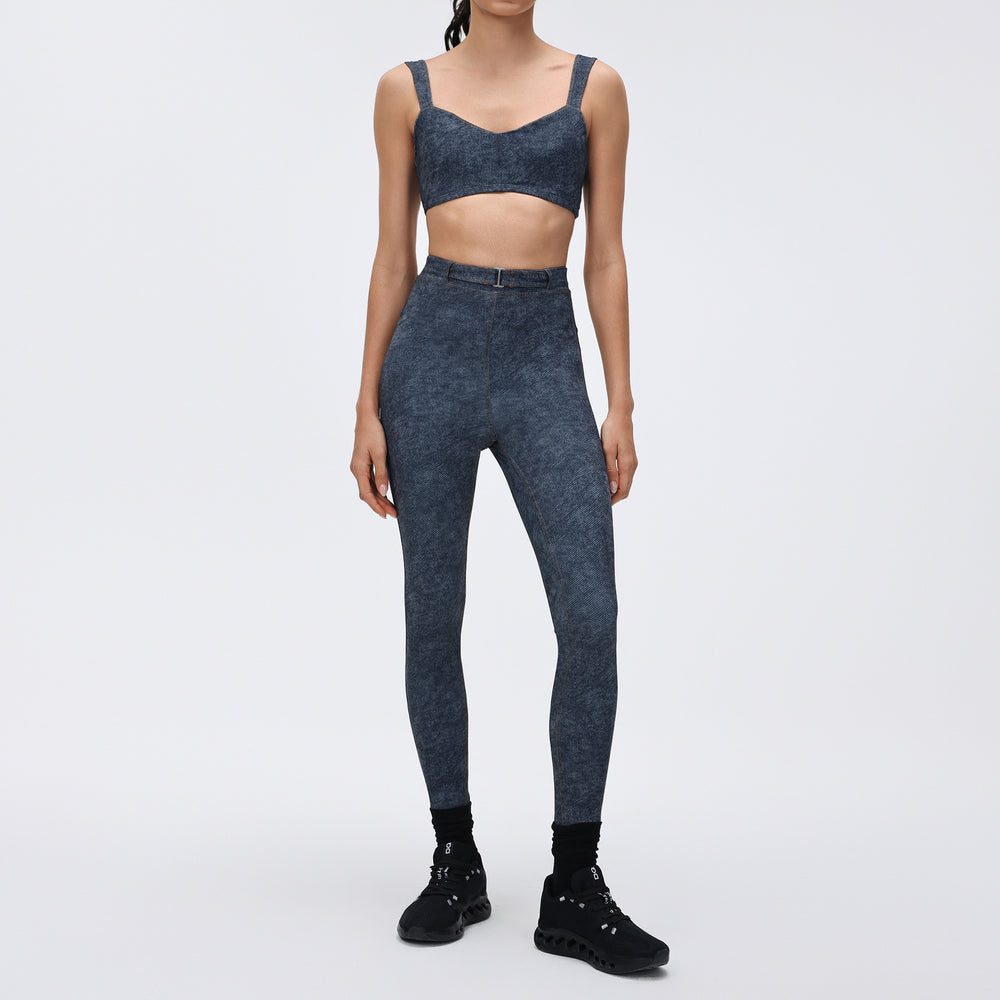 Vintage denim style sports bra high waist tight stretch running training fitness pants sports yoga suit women