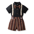 K-stylesummersuit boysfashionable shirt short-sleeved stripes pants suspenders kids summer clothing thin handsome trendy children's clothing