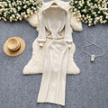 Xiaoxiangfeng two-piece set women's fall and winter styleeasiest for match metal buckle lapel knittingtops tight hip-covering skirt