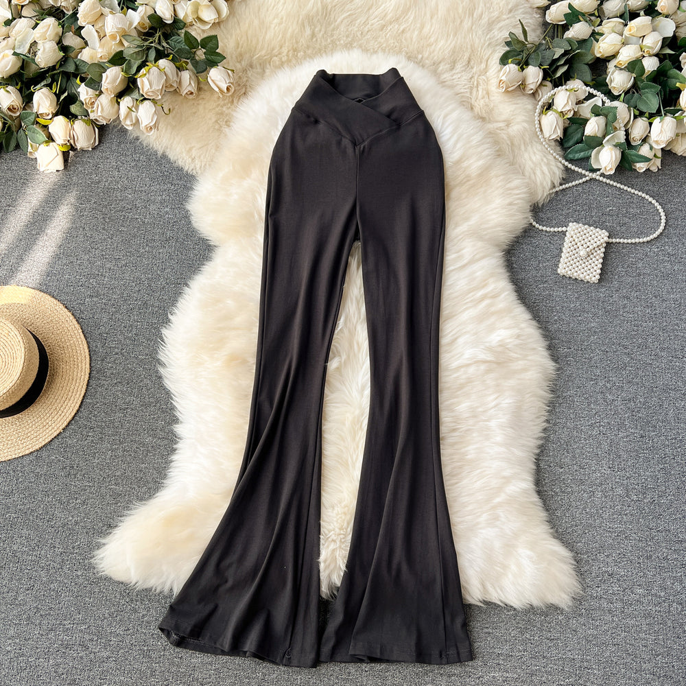 Popular ins wear casual pants for women niche style popular high waist silm micro flare pants sexy show figure yoga pants