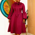 Fall and winternew arrivalbows stand collar puff sleeve large hem skirt retroelegance waist a hem party dress dres