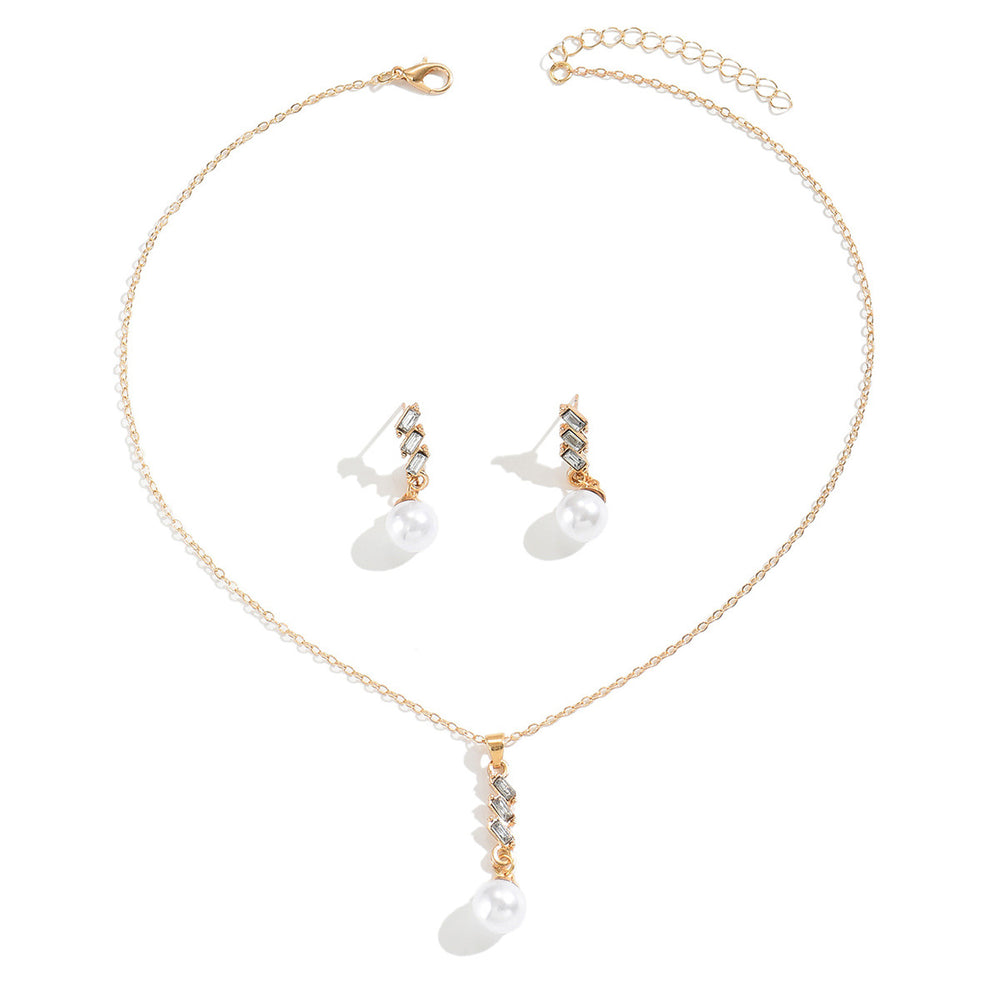 fashionretroaccessible luxury diamond-encrusted imitation pearl necklace and earrings suitstylisheasiest for matchsense of designelegant jewelry