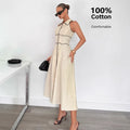 Wholesale cross-border e-commerce:  autumn new arrivals - women's sleeveless, single-breasted, notch lapel, high-waisted casual dress