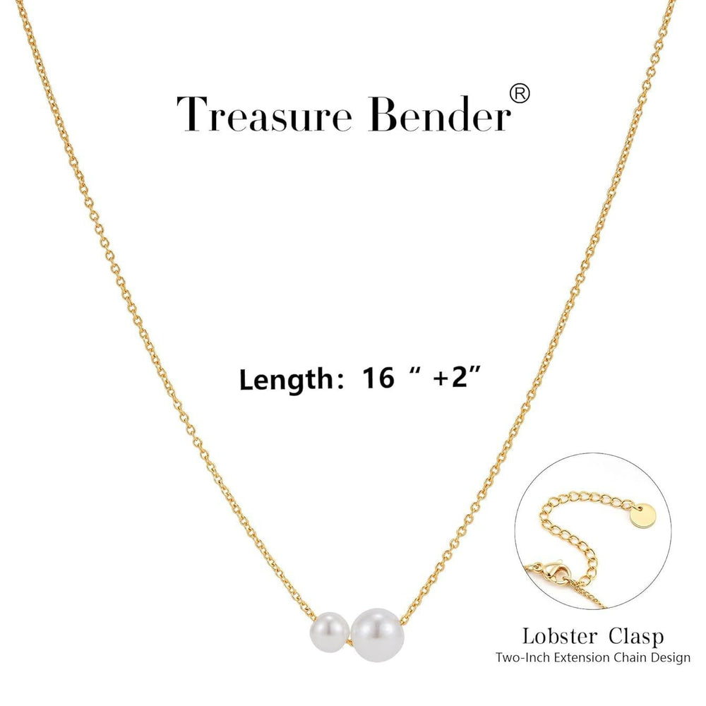 Amazon cross-border new fashion minimalist two round faux pearl necklace, versatile gold thin chain necklace jewelry