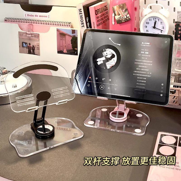 Tablet holder, acrylic transparent desktop, suitable for iPad mobile phone, can be lifted and lowered 360 degrees, rotated, portable and universal