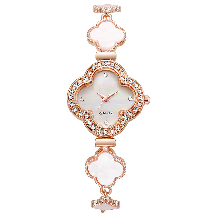 New arrival lazy pull-out four-leaf clover diamond ladies watch niche stylecasualclassy female student export bracelet watch
